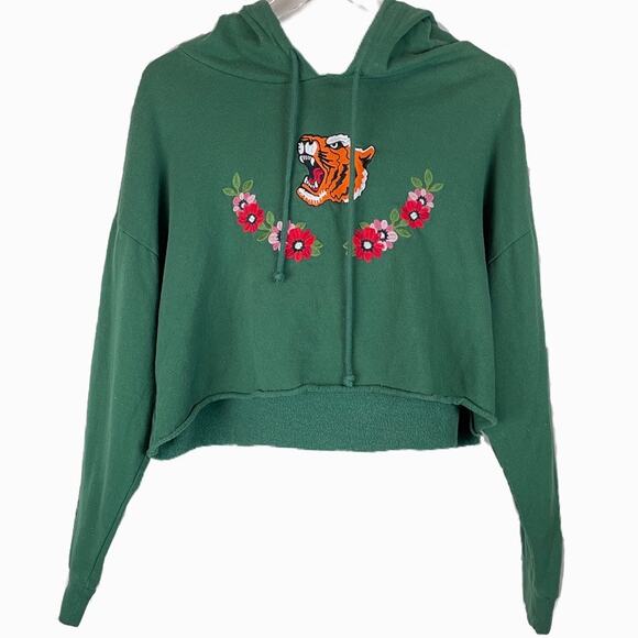 La Hearts Tops - LA Hearts Embroidered Cropped Hooded Sweatshirt Sz L